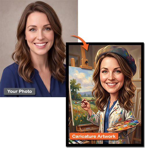 Before photo of a woman transformed into a custom caricature artwork by Caricature4U