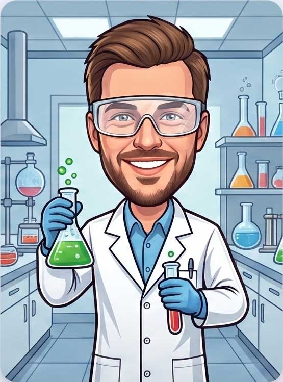 Photo of a man transformed into a scientist caricature artwork by Caricature4U