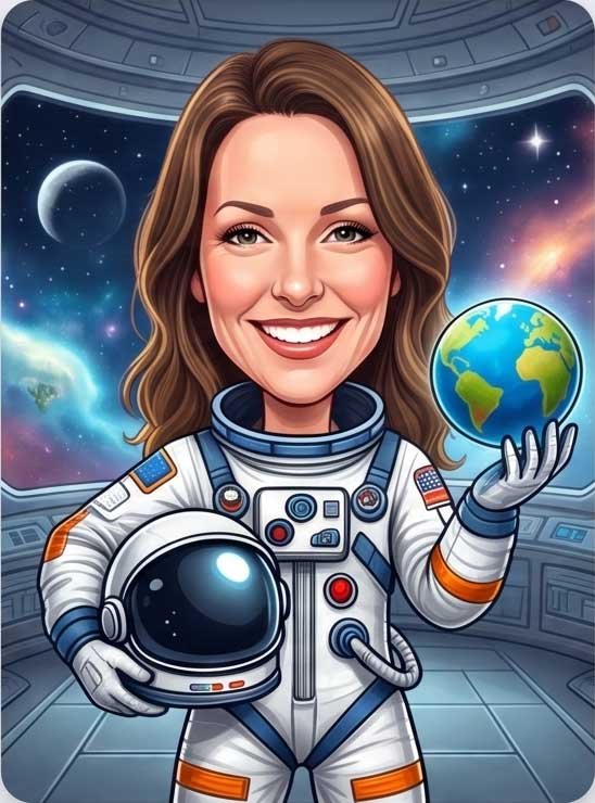 Photo of a woman transformed into an astronaut caricature artwork by Caricature4U