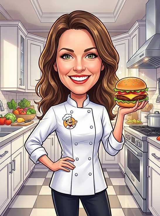 Photo of a woman transformed into a chef caricature artwork by Caricature4U