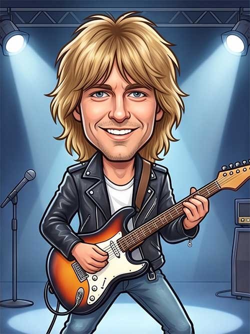 Caricature of a man rock musician, custom-made from photo