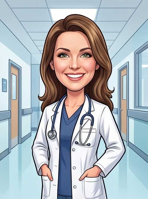 Custom caricature of a woman doctor medical examiner